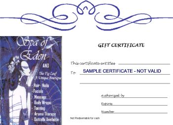 Sample gift certificate